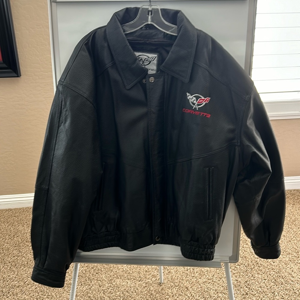 Leather full zip and button Corvette jacket.